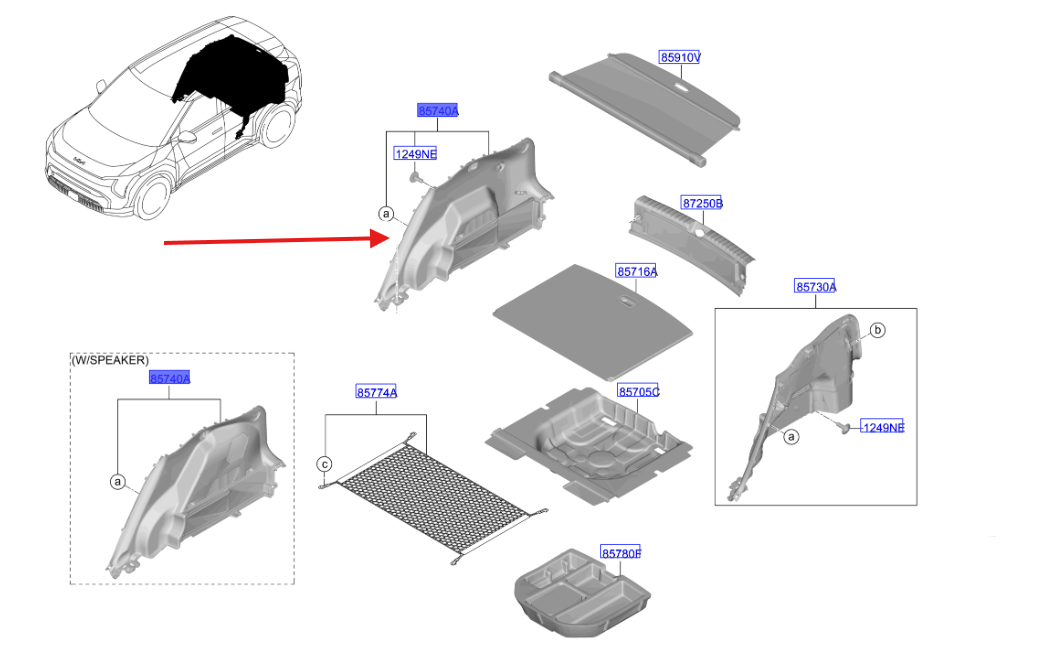BAGAJ DOSEMESI YAN SAG 85740EV200DFS