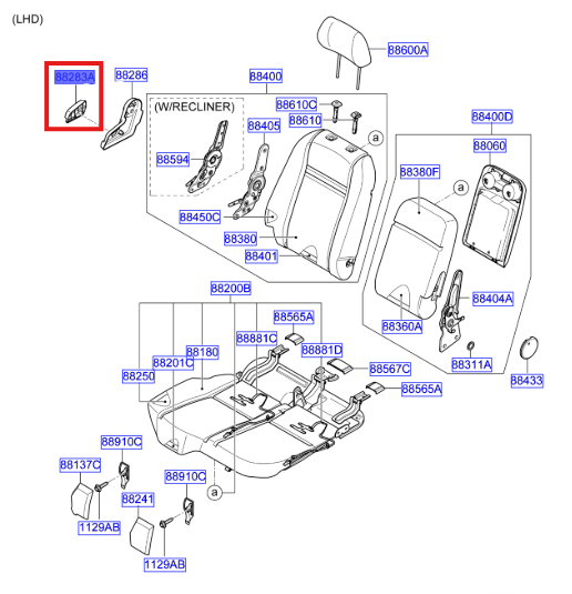KOLTUK AYAR KOL PLASTIK SAG 882834E500GW
