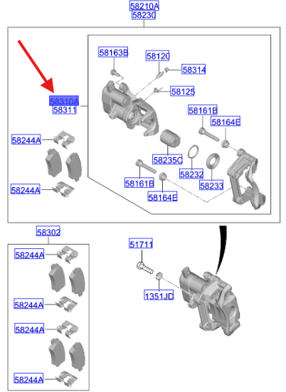 Arka Fren Kalıper Kıtı Sol 58310EVA50