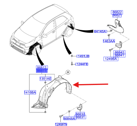 Picanto Ön Çamurluk İç Davl. Sol 86811G6AA0