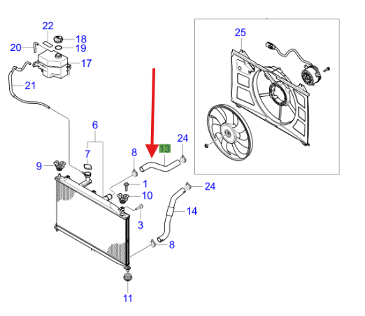 RADYATOR UST HORTUMU  254111G300