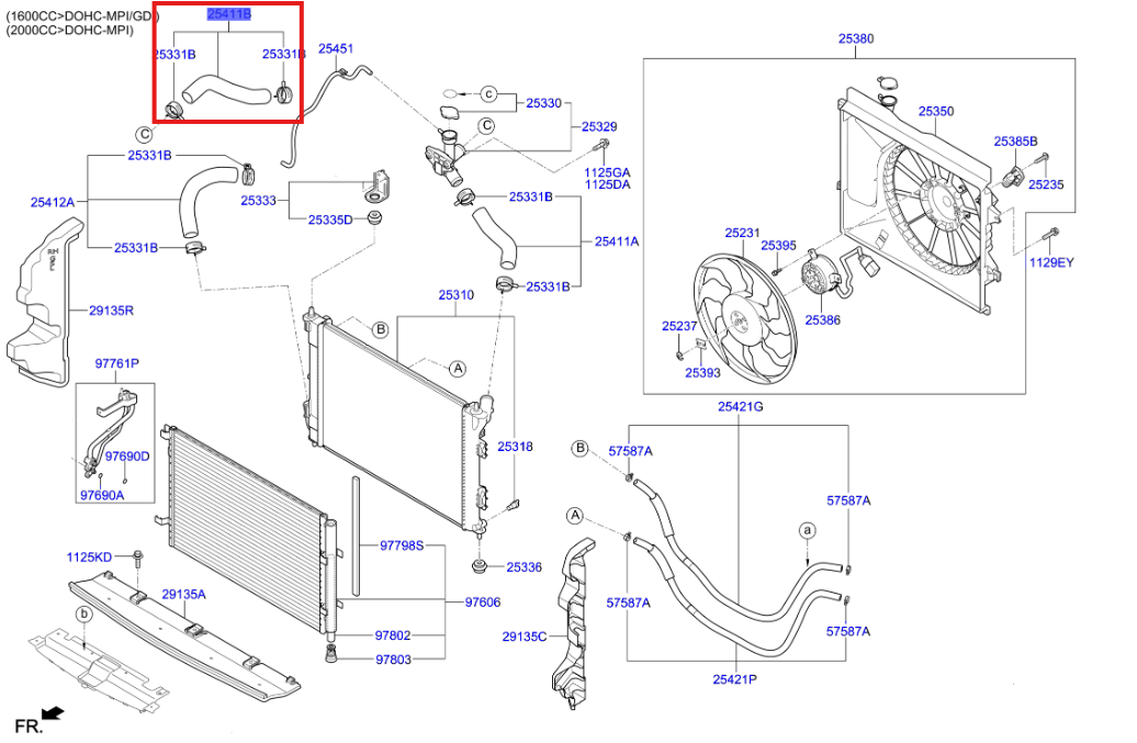 RADYATOR UST HORTUMU 25411B2210