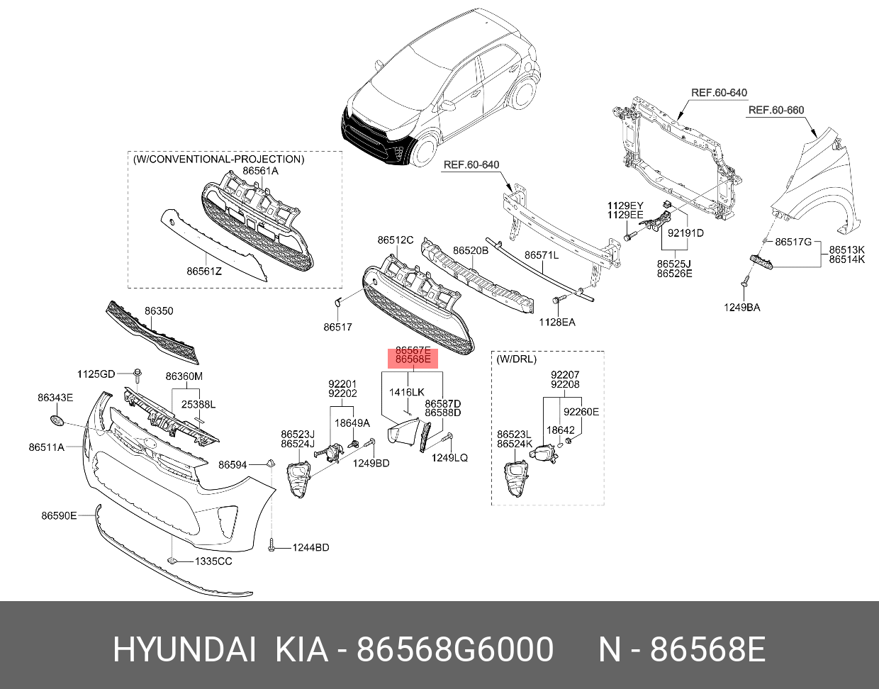 PİCANTO Ön Tampon Hava Yönlendirici Sağ 86568G6000