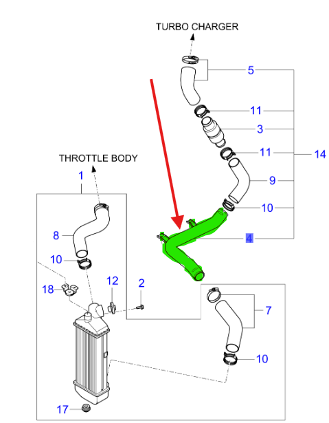 INTERCOOLER GIRIS BORUSU 282512A400