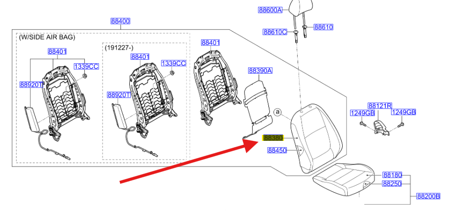 KOLTUK SIRT DOSEMESI YOLCU SAG 88460H8030CUA