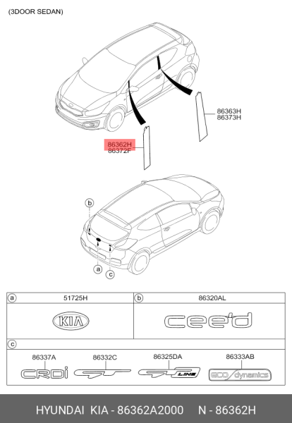 On Kapı Arka Sol Sıyah Band Ust Sol 86362A2000