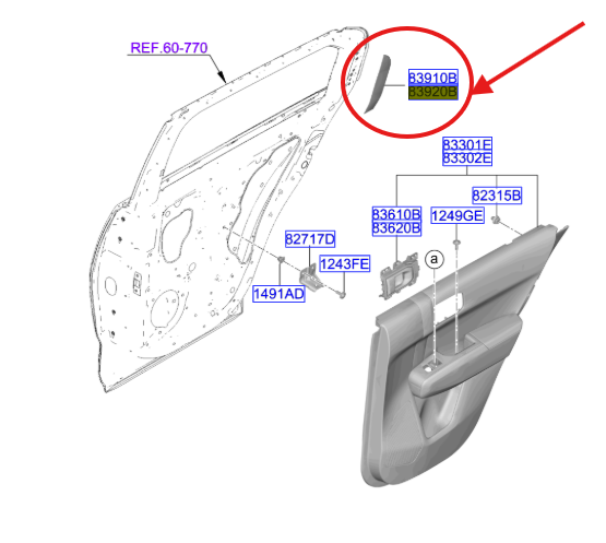 Arka Kapı Cam Ic Kose Bakalıt Sag 83940EV000