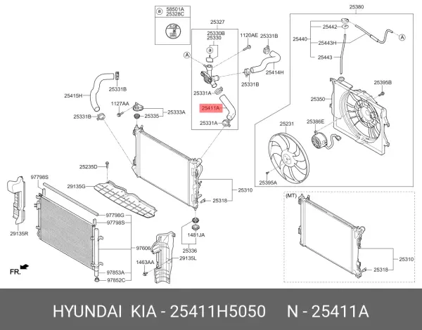 RADYATOR UST HORTUMU 25411H5050